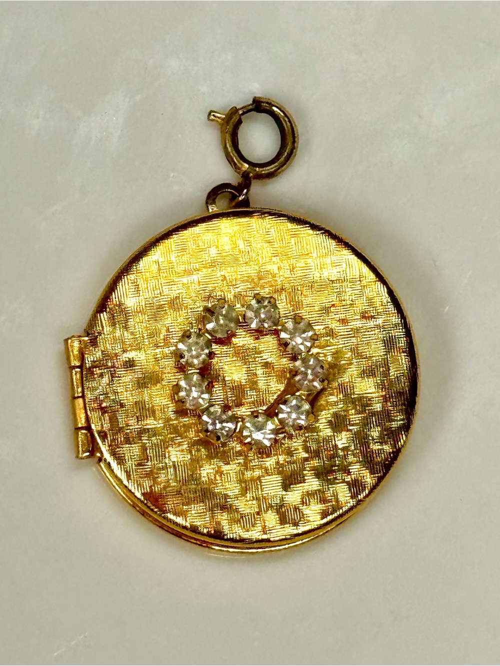 Vintage Gold Round Locket Pendant with Crystal Wreath